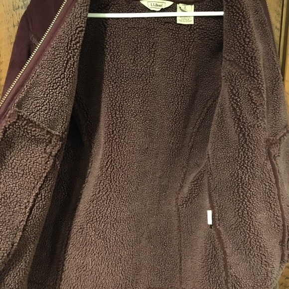 LL Bean Deep Plum Faux Sherpa Shearling Fleece Lined Hooded Coat Jacket - Picture 7 of 13